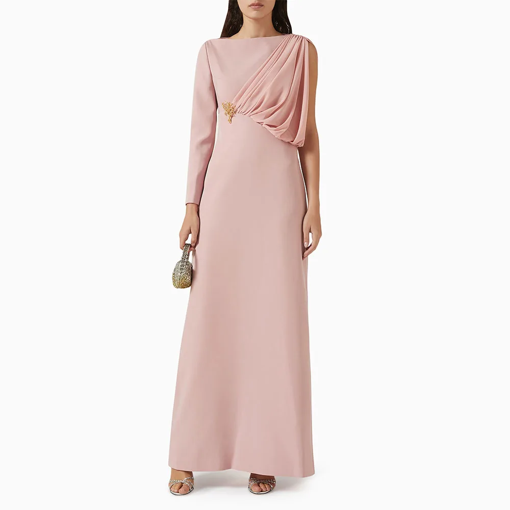 Elegant Pink Women's Evening Dress Floor Length Prom Dress O Neck Formal Party Dress Long Sleeves A Line Saudi Dress
Elegant Pink Women's Evening Dress Floor Length Prom Dress O Neck Formal Party Dress Long Sleeves A Line Saudi Dress