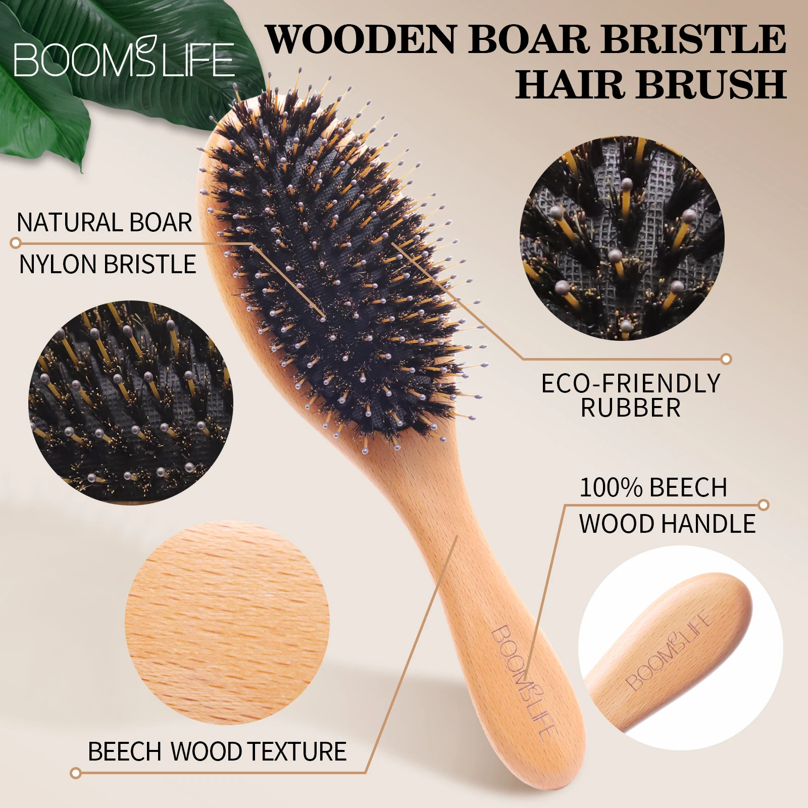 Custom Boar Bristle Hair Brush Women Hair Anti-Static Scalp Massage Comb Wood Hair Brush for Curly Thick Long Hair Detangler
Custom Boar Bristle Hair Brush Women Hair Anti-Static Scalp Massage Comb Wood Hair Brush for Curly Thick Long Hair Detangler