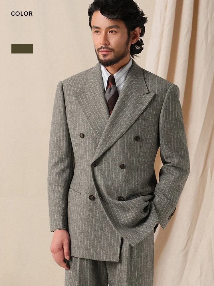 Cultum Vintage Woolen Men's Suit Casual Business Wide Lapel Striped Jacket And Pants Ensemble for Younger Gentlemen
Cultum Vintage Woolen Men's Suit Casual Business Wide Lapel Striped Jacket And Pants Ensemble for Younger Gentlemen