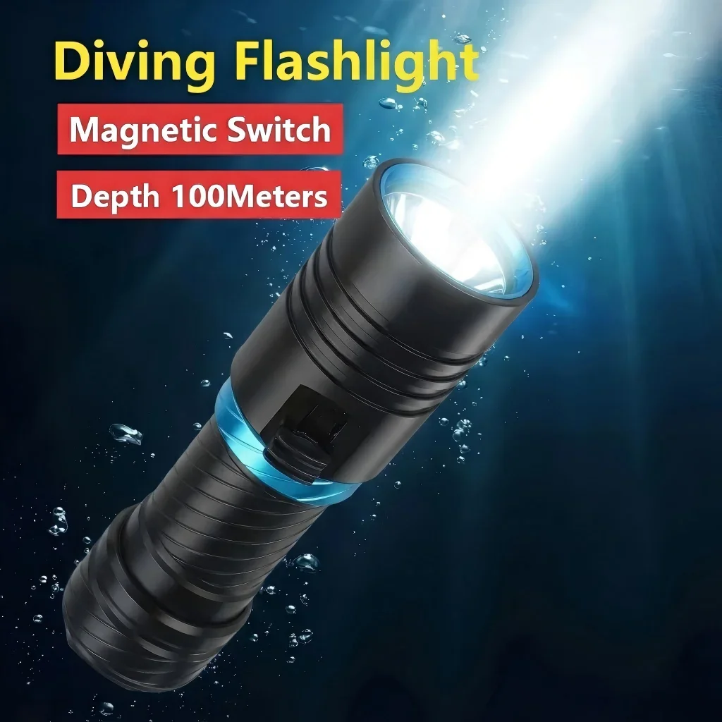 Scuba Diving Flashlights Super Bright 2000LM 26650 Battery Dive Torch High Power IP68 Waterproof LED Lights with Magnetic Switch
Scuba Diving Flashlights Super Bright 2000LM 26650 Battery Dive Torch High Power IP68 Waterproof LED Lights with Magnetic Switch