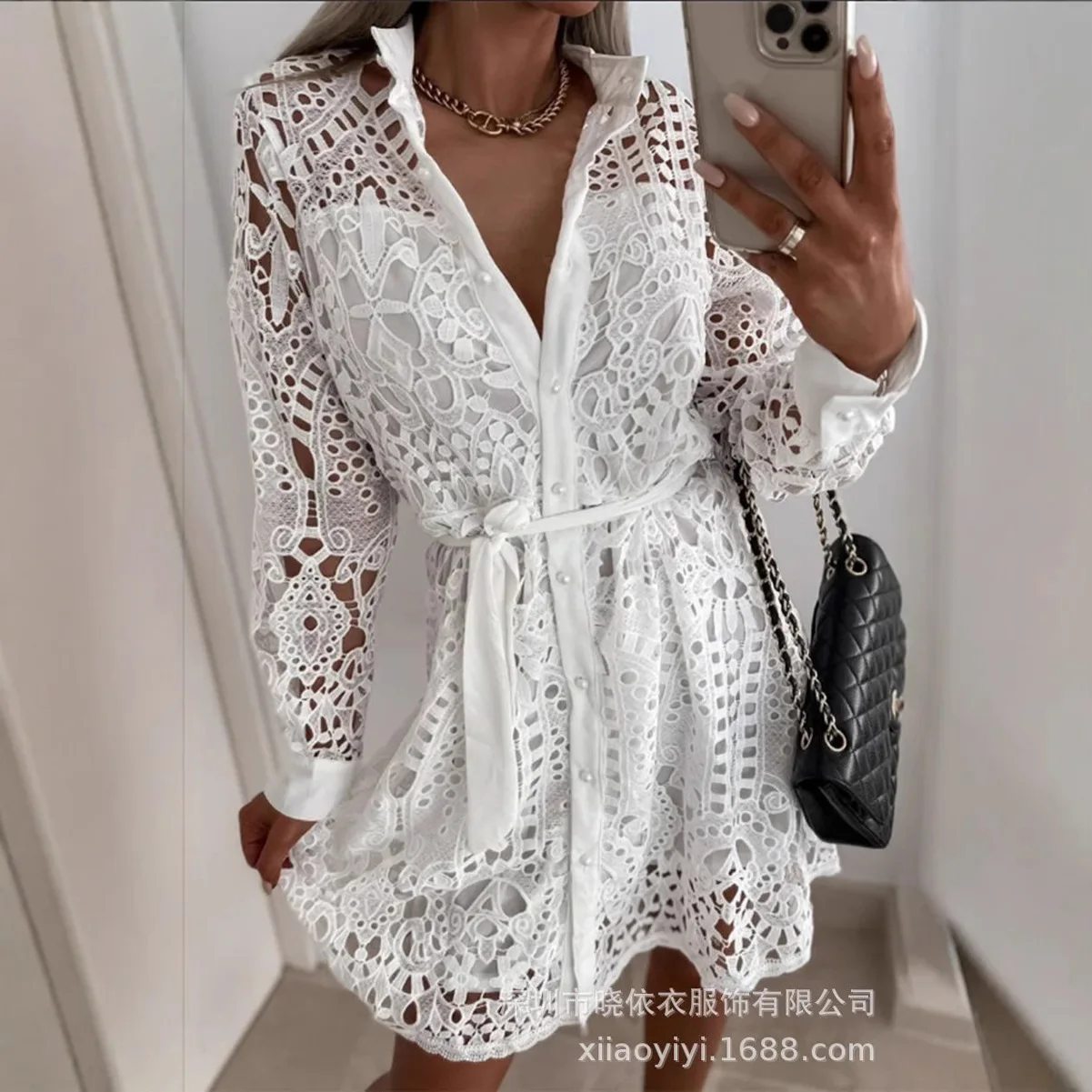 2026 New Fashionable Waist Lace Cardigan Dress Women Spring Sexy Elegant Lapel Party Long Sleeve Mini Dresses For Women
2026 New Fashionable Waist Lace Cardigan Dress Women Spring Sexy Elegant Lapel Party Long Sleeve Mini Dresses For Women