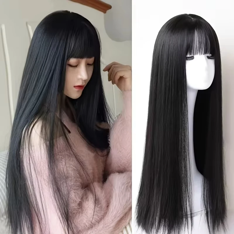 Black synthetic wig with long straight hair - Halloween cosplay costume, role-playing party, hot weather hairpiece set
Black synthetic wig with long straight hair - Halloween cosplay costume, role-playing party, hot weather hairpiece set