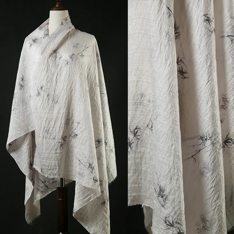 Полиэфирное акриловое Тканое полотно для шитья тонких платьев или Hanfu-Прозрачная жаккардовая ткань с чернильным бамбуковым принтом Y355