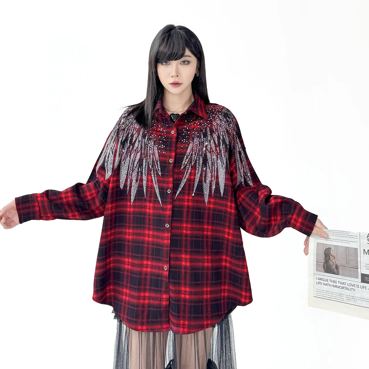 Street Style Heavy Duty Rhinestone Wings Loose Unstructured Women's Plaid Shirt Non-Shrink Cotton Long Sleeve Striped Top
Street Style Heavy Duty Rhinestone Wings Loose Unstructured Women's Plaid Shirt Non-Shrink Cotton Long Sleeve Striped Top