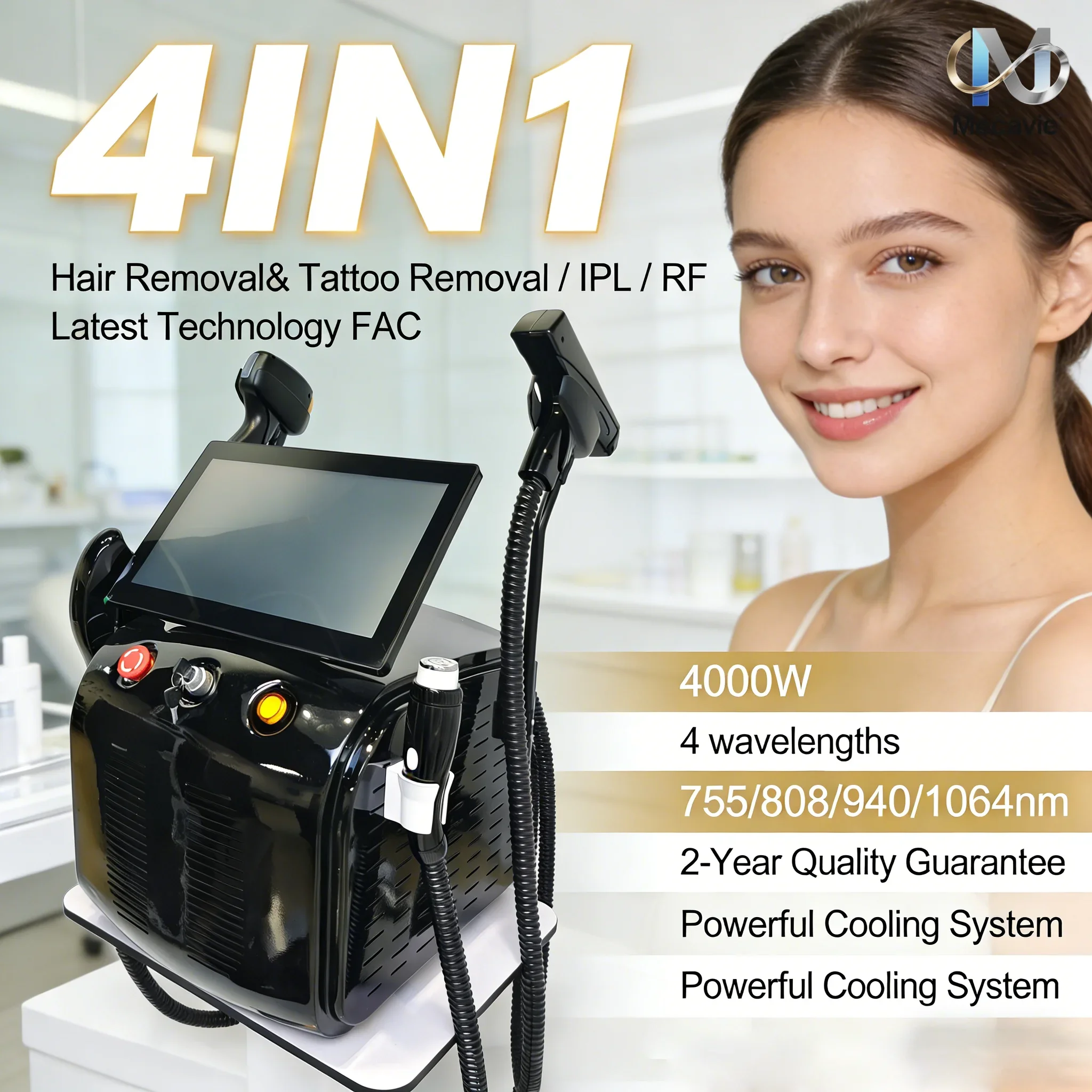4000W Multifunctional Diode Laser for Hair Removal Tattoo Removal Photorejuvenation Skin Tightening Beauty Salons 4 Wavelengths
4000W Multifunctional Diode Laser for Hair Removal Tattoo Removal Photorejuvenation Skin Tightening Beauty Salons 4 Wavelengths