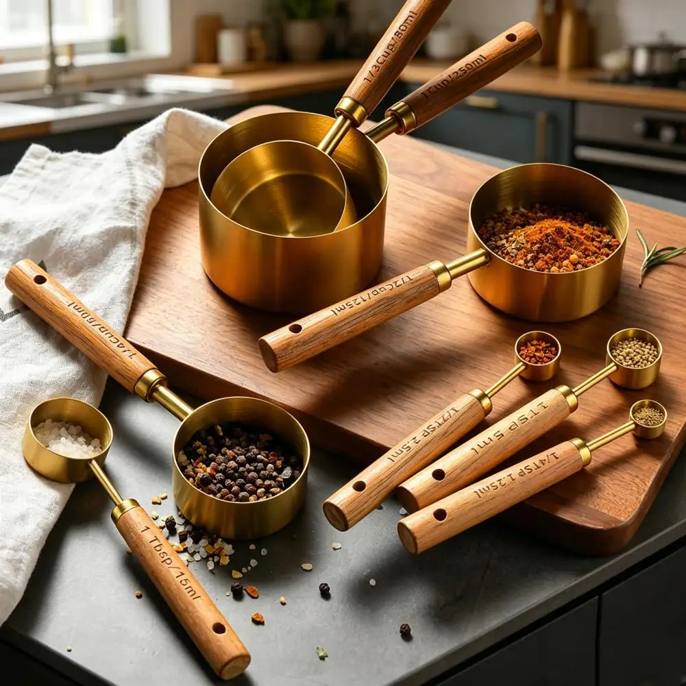 4Pcs Gold-Plated Stainless Steel Measuring Spoons & Cups Set, Precision Baking Tools with Wood Handle, Nested Food Grade Kit Vin
4Pcs Gold-Plated Stainless Steel Measuring Spoons & Cups Set, Precision Baking Tools with Wood Handle, Nested Food Grade Kit Vin