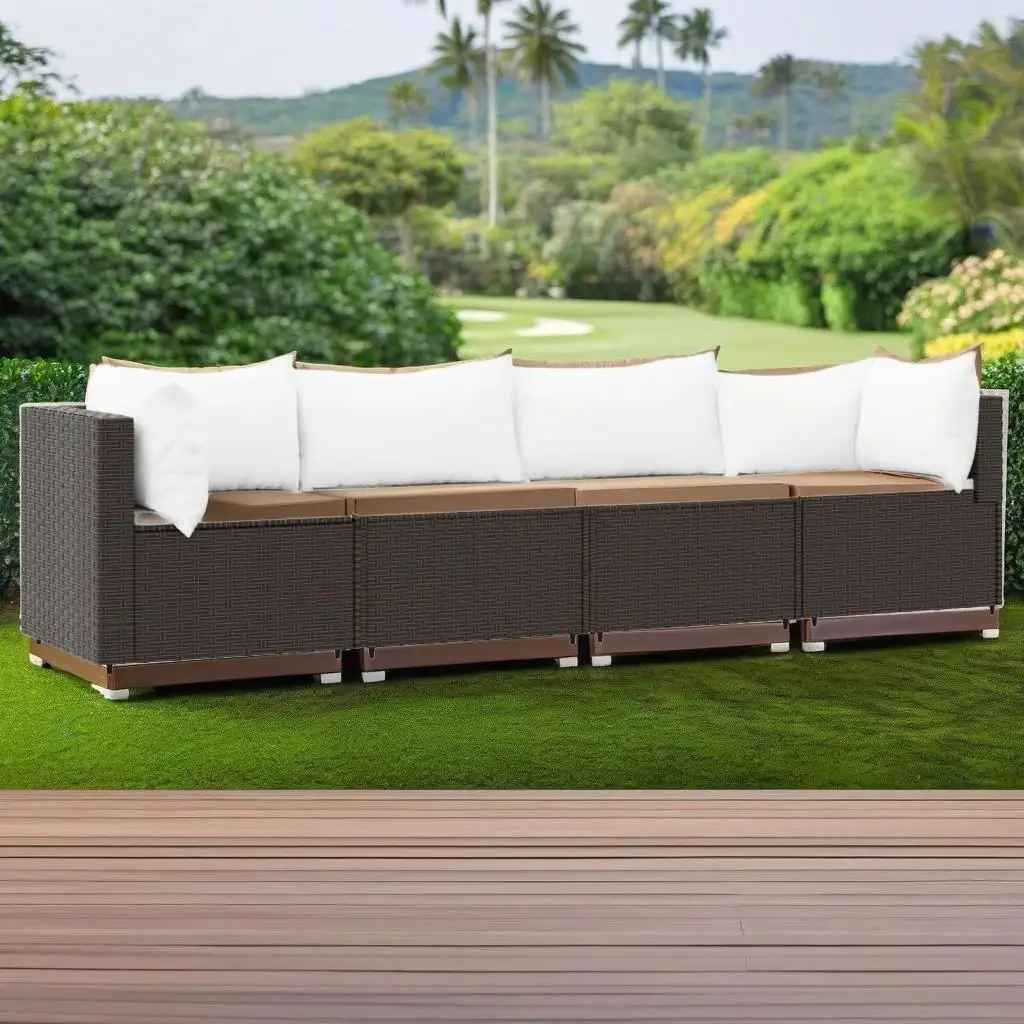 4-Piece Brown Poly Rattan Patio Lounge Set with Cushions - Stylish Outdoor Furniture
4-Piece Brown Poly Rattan Patio Lounge Set with Cushions - Stylish Outdoor Furniture