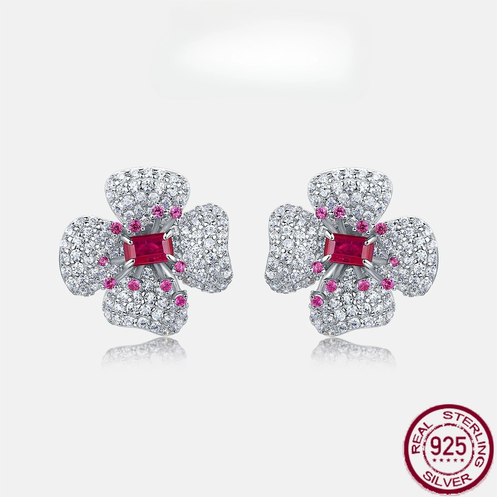 New S925 pure silver light luxury four leaf petal colored jewelry with red gemstone earrings, fashionable wedding jewelry
New S925 pure silver light luxury four leaf petal colored jewelry with red gemstone earrings, fashionable wedding jewelry