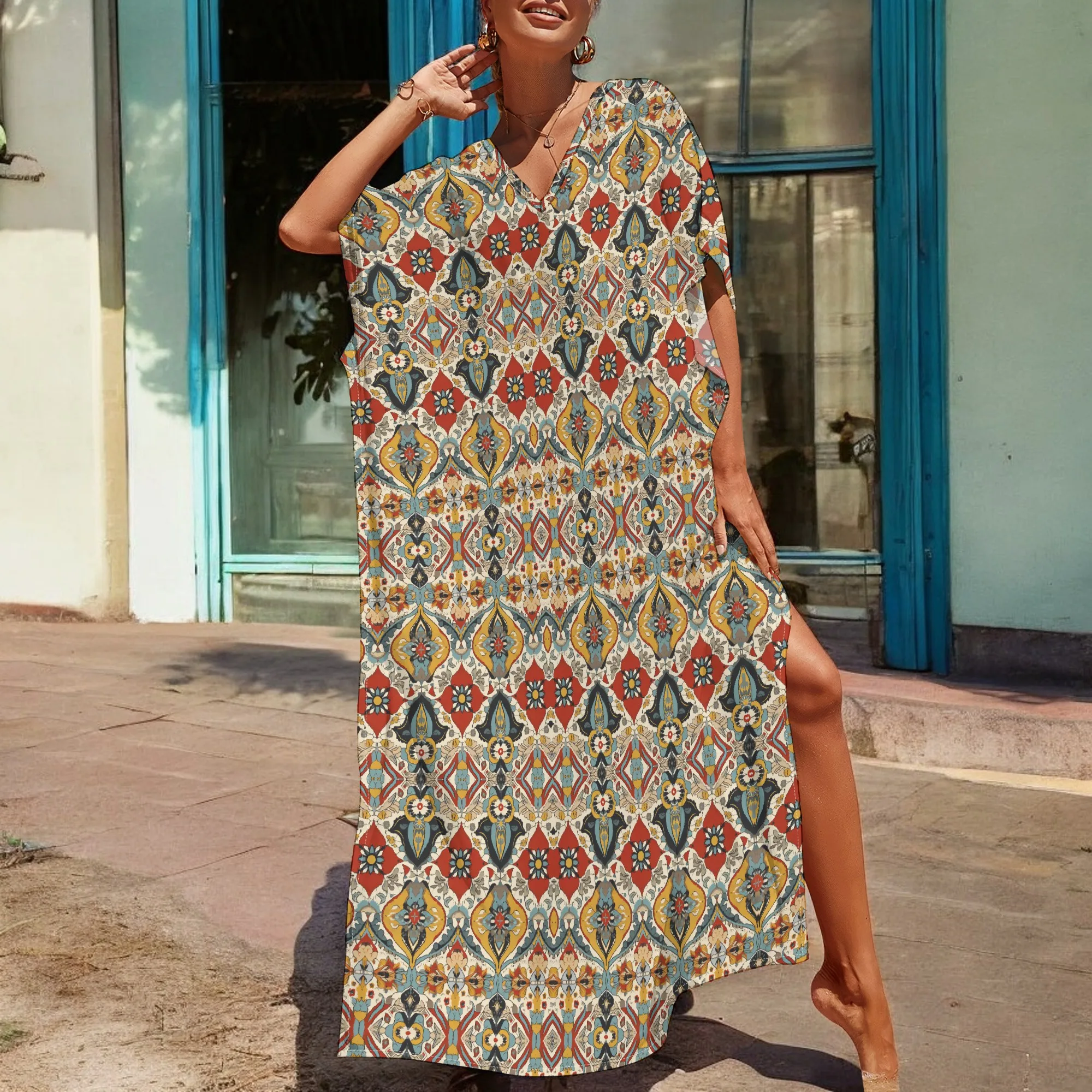 Vintage Bold Boho Textured Graphics Maxi Dress Short Sleeve V Neck Casual Loose Long Beach Split Dresses
Vintage Bold Boho Textured Graphics Maxi Dress Short Sleeve V Neck Casual Loose Long Beach Split Dresses