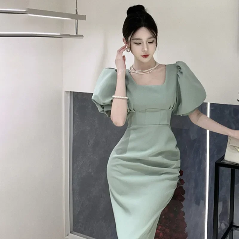 Elegant Women Square Collar Sheath Dress Fashion Summer Green puff Sleeve Ladies Office Bodycon Split Long Dresses
Elegant Women Square Collar Sheath Dress Fashion Summer Green puff Sleeve Ladies Office Bodycon Split Long Dresses