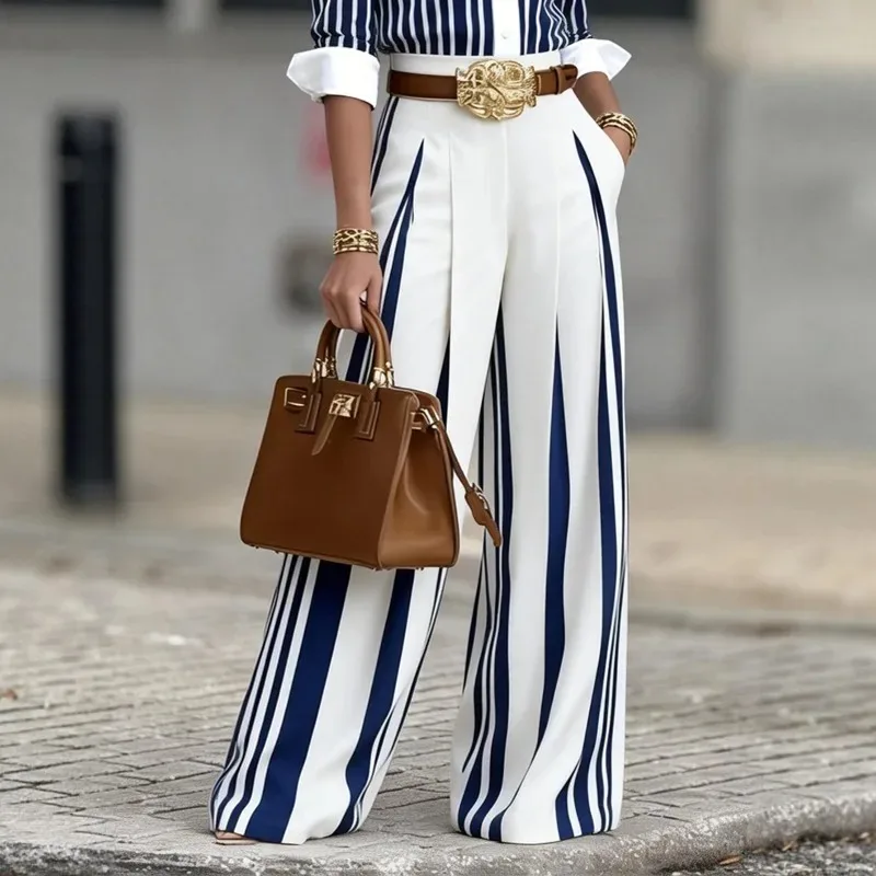KEXU Blue White Striped Wide Leg Pants for Women, High Waist Draped Slim Fit Suit Pants Commuter Straight Floor-Length Trousers
KEXU Blue White Striped Wide Leg Pants for Women, High Waist Draped Slim Fit Suit Pants Commuter Straight Floor-Length Trousers