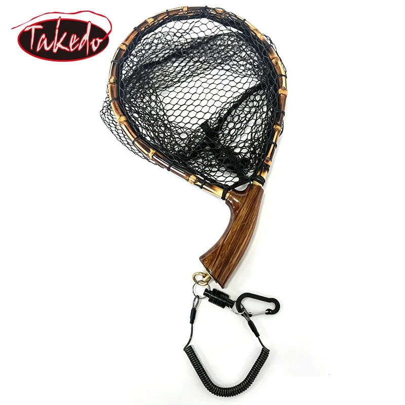 TAKEDO Ebony Wood Landing Net Curved Handle Dip Trout Nets Fly Fishing Rubber Net With Lanyard For Steam Fishing
TAKEDO Ebony Wood Landing Net Curved Handle Dip Trout Nets Fly Fishing Rubber Net With Lanyard For Steam Fishing