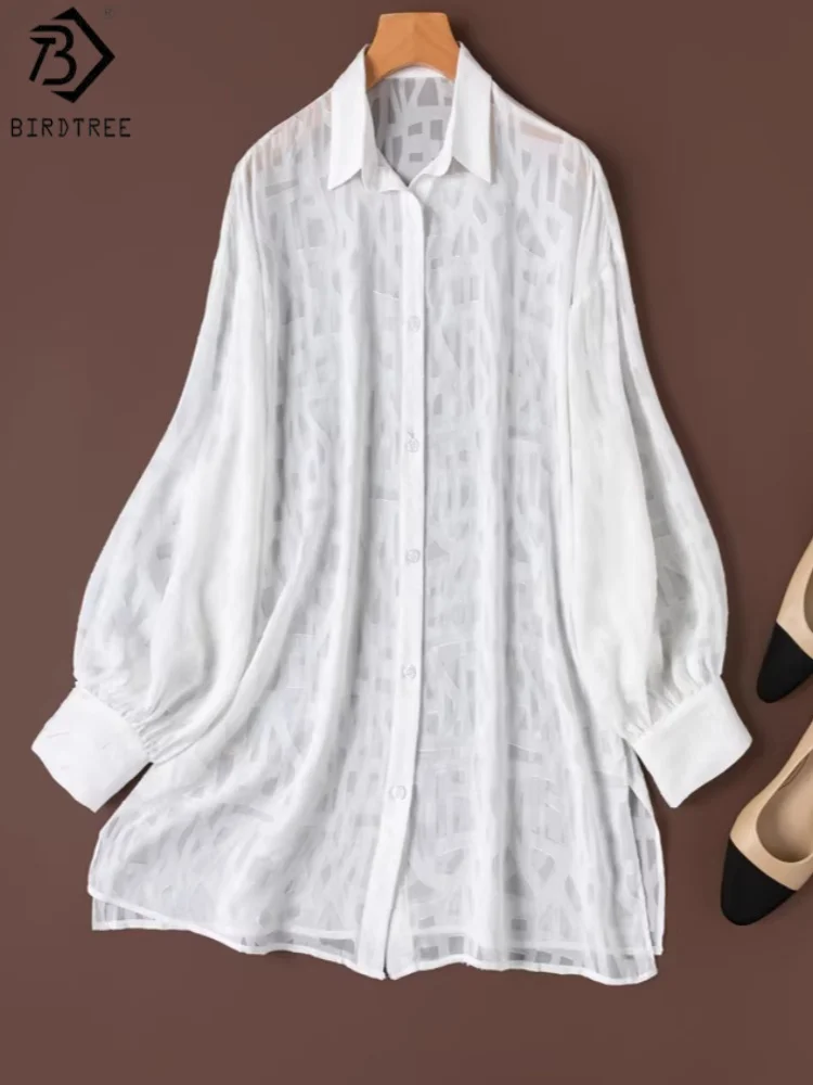 Birdtree, 100% Silk Sheer Blouse, Lapel Full Sleeve Tops, Women's Cut Jacquard Voile Sun Protection Cardigan, 2026 New T64109JF
Birdtree, 100% Silk Sheer Blouse, Lapel Full Sleeve Tops, Women's Cut Jacquard Voile Sun Protection Cardigan, 2026 New T64109JF