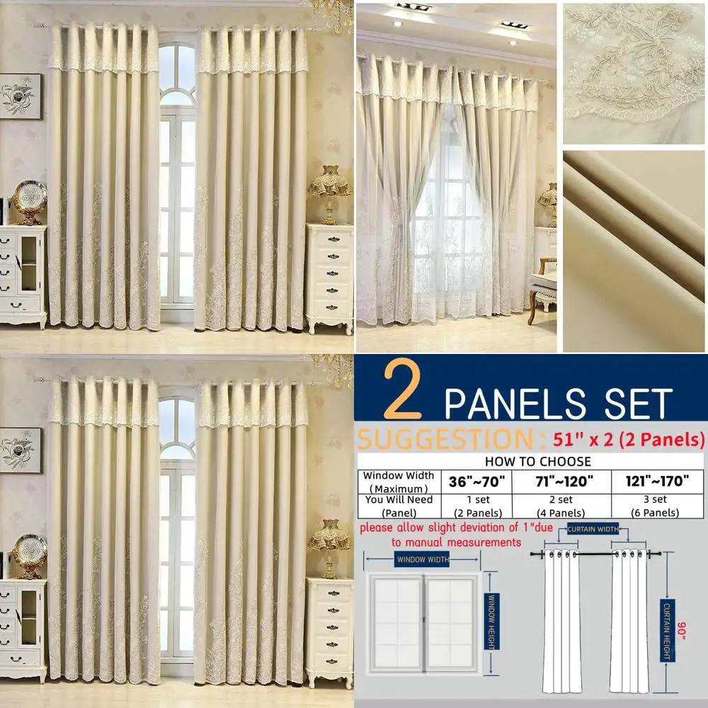 Luxury Beige Flower Embroidered Double Layer Curtains for Living Room and Bedroom, 51x90 Inch
Luxury Beige Flower Embroidered Double Layer Curtains for Living Room and Bedroom, 51x90 Inch