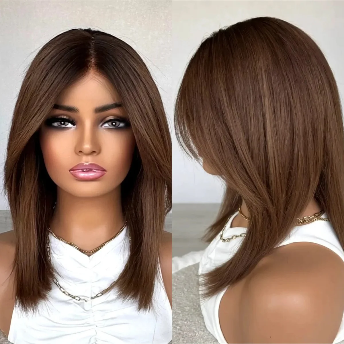 16-дюймовые синтетические парики с кружевной передней частью, цвет карамельный брюнетт омбре, длина до плеч, мягкие прямые волосы из термостойкого волокна для женщин
16-дюймовые синтетические парики с кружевной передней частью, цвет карамельный брюнетт омбре, длина до плеч, мягкие прямые волосы из термостойкого волокна для женщин