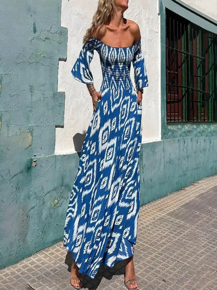 Women's Summer Elegant Flower Print Dress Fashion Off The Shoulder Pocket High Waisted Long Dresses Casual Lady Street Robe
Women's Summer Elegant Flower Print Dress Fashion Off The Shoulder Pocket High Waisted Long Dresses Casual Lady Street Robe