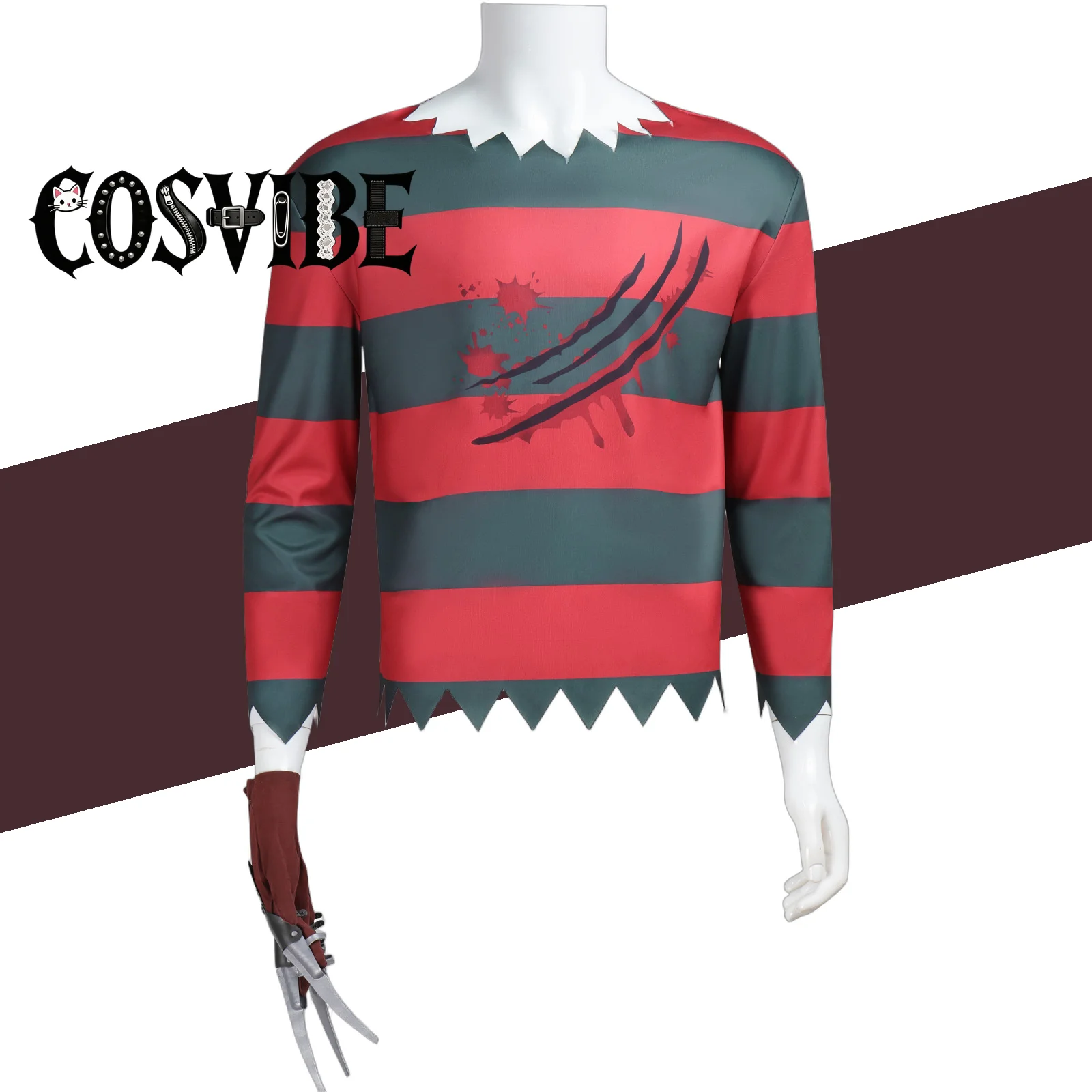 Freddy Krueger Cosplay - Adults Halloween Costume Red Black Stripes Top with Hat & Gloves with Sharp Claws
Freddy Krueger Cosplay - Adults Halloween Costume Red Black Stripes Top with Hat & Gloves with Sharp Claws