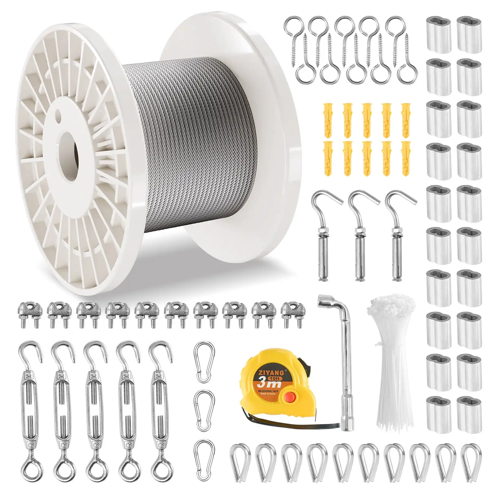 Cable Set, 100 ft of 1/8" 304 Stainless Steel Wire with 124 Components, Capable of Withstanding 1600 lbs Forc
Cable Set, 100 ft of 1/8" 304 Stainless Steel Wire with 124 Components, Capable of Withstanding 1600 lbs Forc