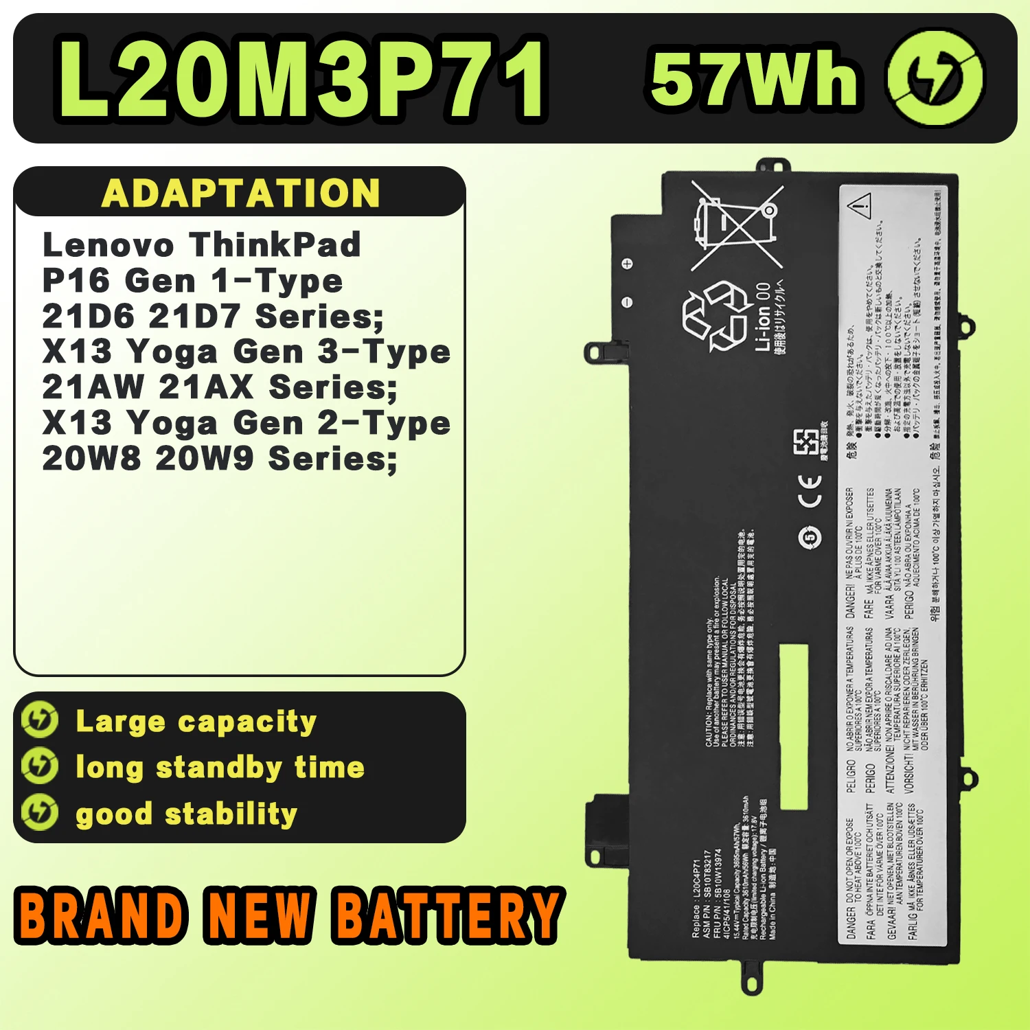 Аккумулятор для ноутбука Lenovo L20M3P71 ThinkPad X13 Yoga G2 L20C3P71 L20L3P71 SB11A13105 11.58V 4570mAh 52.9Wh
Аккумулятор для ноутбука Lenovo L20M3P71 ThinkPad X13 Yoga G2 L20C3P71 L20L3P71 SB11A13105 11.58V 4570mAh 52.9Wh