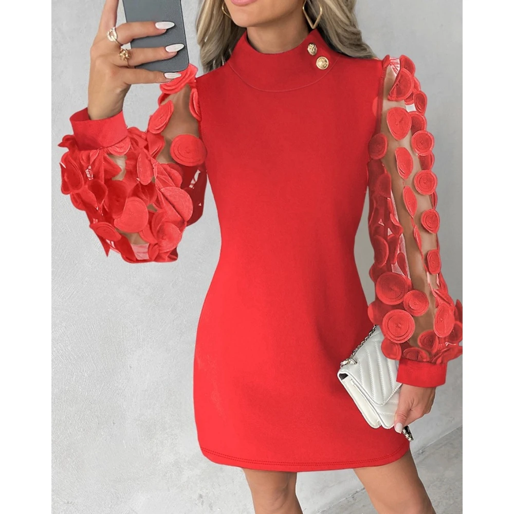 Women Sheer Mesh Floral Contrast Elegant Party Dress Long Sleeve Buttoned Round Neck Mini Luxury Red Dress Spring Robe Cocktail
Women Sheer Mesh Floral Contrast Elegant Party Dress Long Sleeve Buttoned Round Neck Mini Luxury Red Dress Spring Robe Cocktail