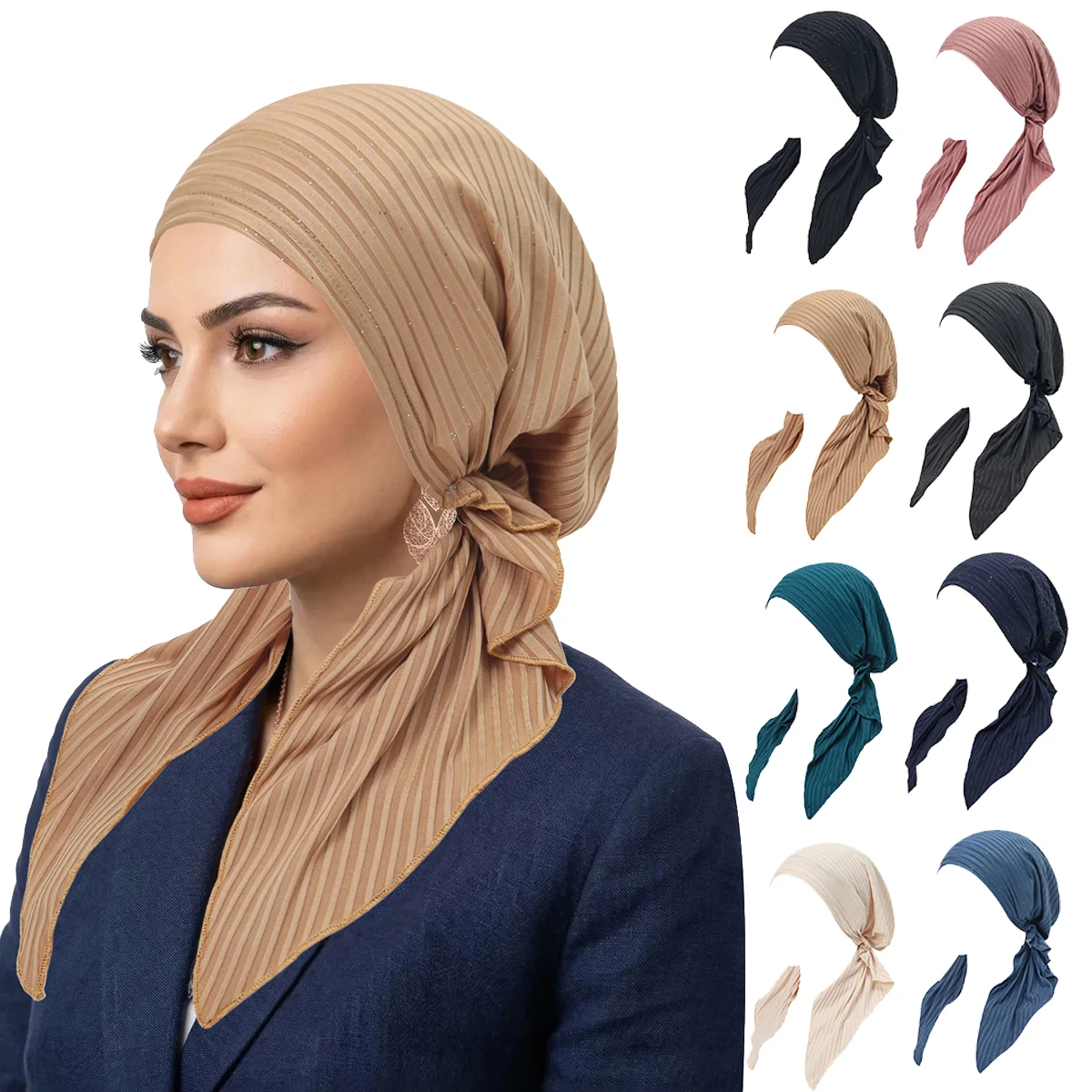 Fashion Stripes Muslim Hijab Turban Hats Long Tail Head Wraps Elastic Hijab Hats Breathable Chemo Cap For Women Girls
Fashion Stripes Muslim Hijab Turban Hats Long Tail Head Wraps Elastic Hijab Hats Breathable Chemo Cap For Women Girls