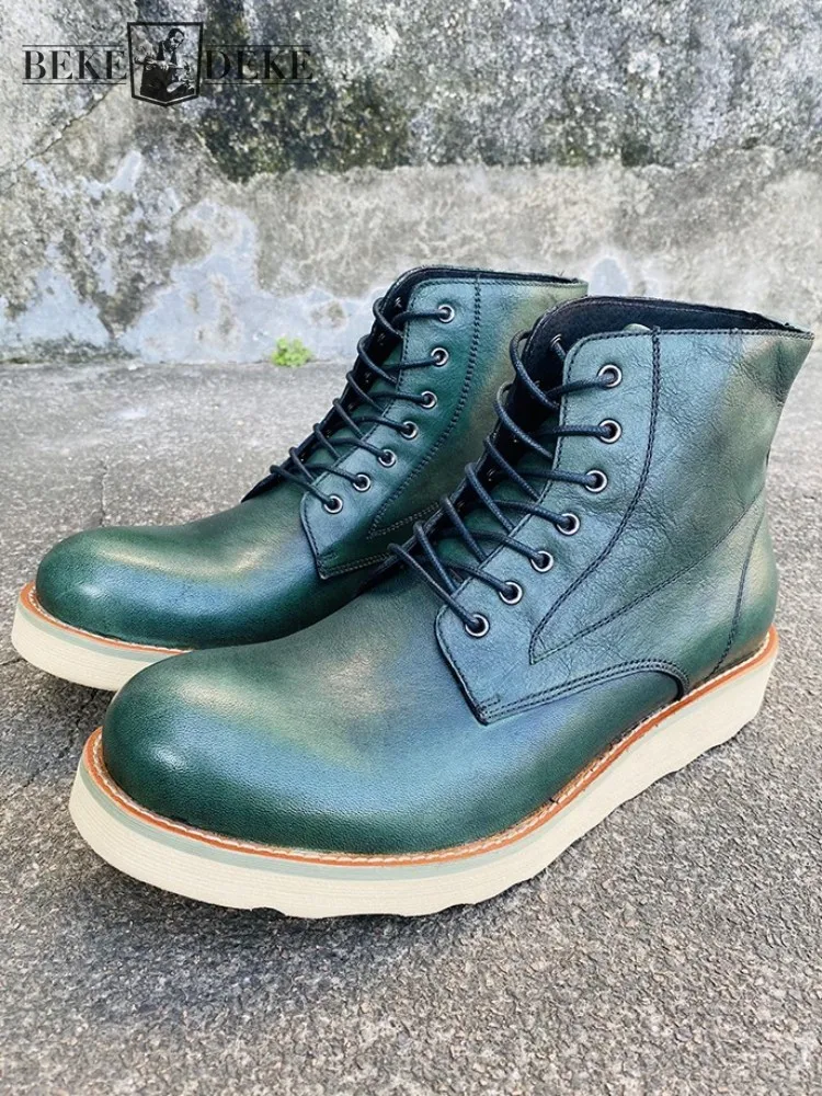 Leisure Genuine Leather Hard Wearing Platform Lace-Up Work Boots Solid Color Round Toe Cowhide Low-Heel Men High Top Shoes
Leisure Genuine Leather Hard Wearing Platform Lace-Up Work Boots Solid Color Round Toe Cowhide Low-Heel Men High Top Shoes