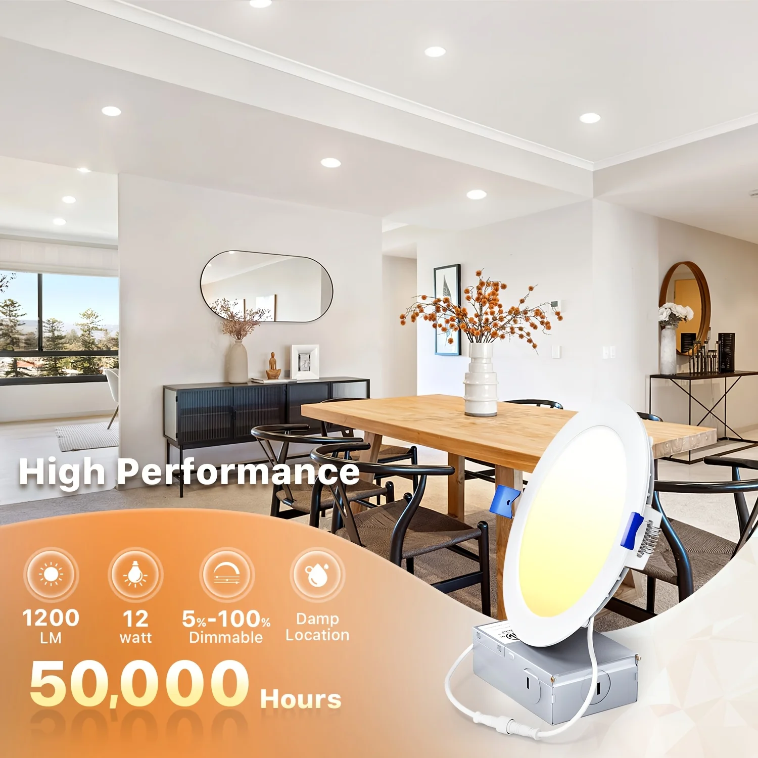 6-Inch/4-Inch LED Recessed Ceiling Lights, Dimmable, 2700K-5000K 5CCT Adjustable Color Temperature, 1200LM High Brightness, 12W 120V, High-Efficiency Canless Wafer Downlights with Aluminum Shade, 48/36/24/20/16/12/6/4pcs
6-Inch/4-Inch LED Recessed Ceiling Lights, Dimmable, 2700K-5000K 5CCT Adjustable Color Temperature, 1200LM High Brightness, 12W 120V, High-Efficiency Canless Wafer Downlights with Aluminum Shade, 48/36/24/20/16/12/6/4pcs
