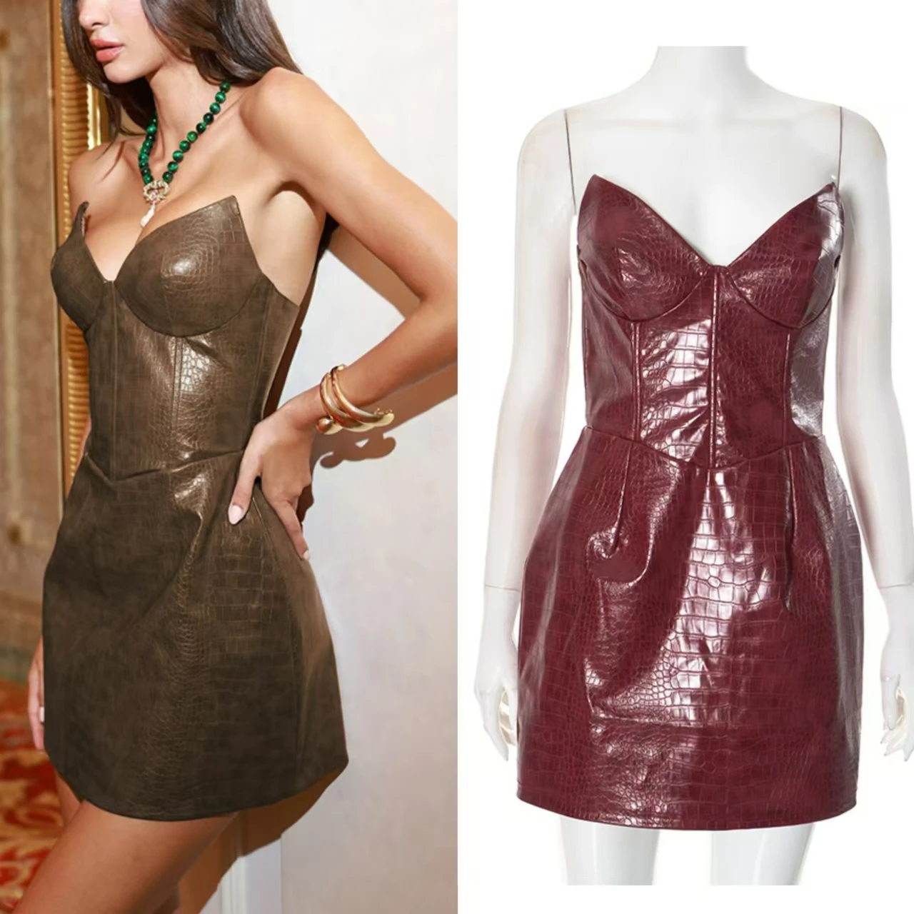 Elegant Sexy PU Leather Mini Dress Women V-neck Strapless Sleeveless Backless Dress 2025 Night Club Evening Party Short Dresses
Elegant Sexy PU Leather Mini Dress Women V-neck Strapless Sleeveless Backless Dress 2025 Night Club Evening Party Short Dresses