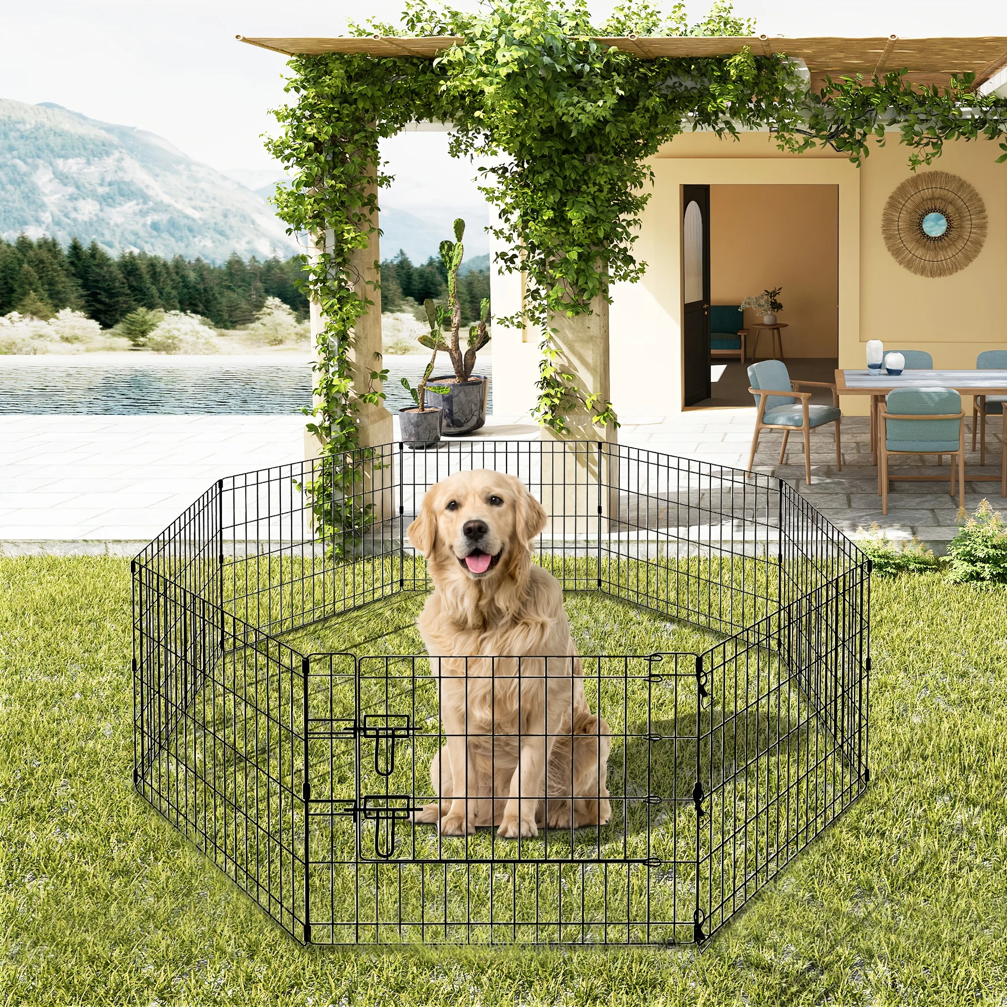 Foldable 5-Size Octagonal Metal Dog Playpen - 8-Panel Indoor/Outdoor Puppy Gate & Fence with Door, Expandable Corral Suitable for Puppies, Small Dogs, Easy Assembly,, for car/RV/Camping, Stakes & s Compatible
Foldable 5-Size Octagonal Metal Dog Playpen - 8-Panel Indoor/Outdoor Puppy Gate & Fence with Door, Expandable Corral Suitable for Puppies, Small Dogs, Easy Assembly,, for car/RV/Camping, Stakes & s Compatible