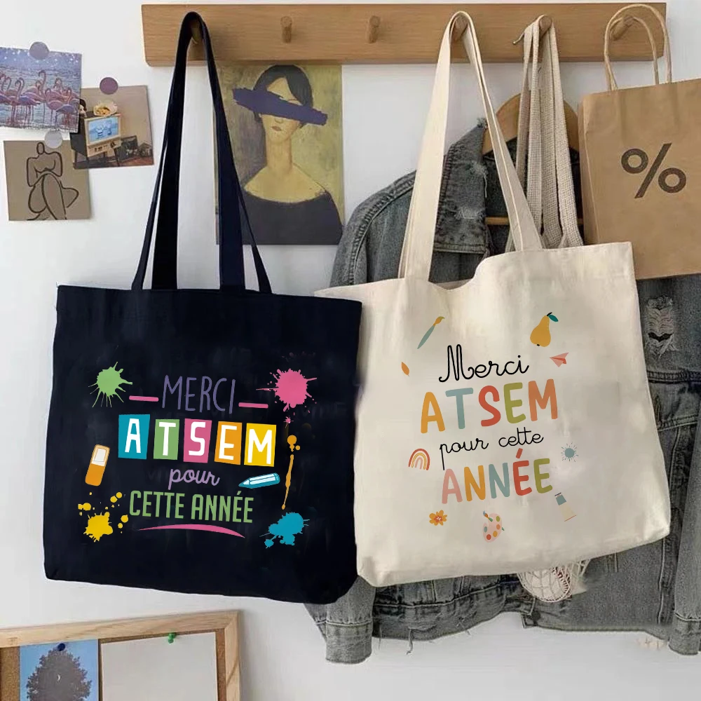 Thanks Atsem This Year Printed Tote Bag Fashion Canvas Shopping Bags Merci ATSEM Teacher's Storage Bag Gift for Teachers
Thanks Atsem This Year Printed Tote Bag Fashion Canvas Shopping Bags Merci ATSEM Teacher's Storage Bag Gift for Teachers