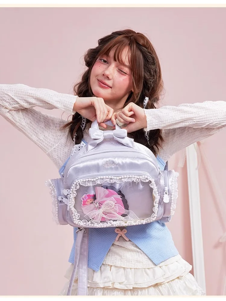 Pearl bow lace pain bag, original girl hand carrying ribbon large capacity backpack
Pearl bow lace pain bag, original girl hand carrying ribbon large capacity backpack