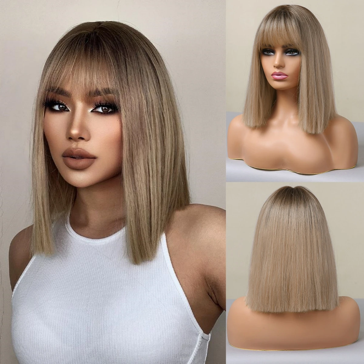 Ombre Brown Blond Wigs Synthetic hair Shoulder Length Straight Wigs with Bangs Heat Resistant Wigs for Women Daily Party USE
Ombre Brown Blond Wigs Synthetic hair Shoulder Length Straight Wigs with Bangs Heat Resistant Wigs for Women Daily Party USE