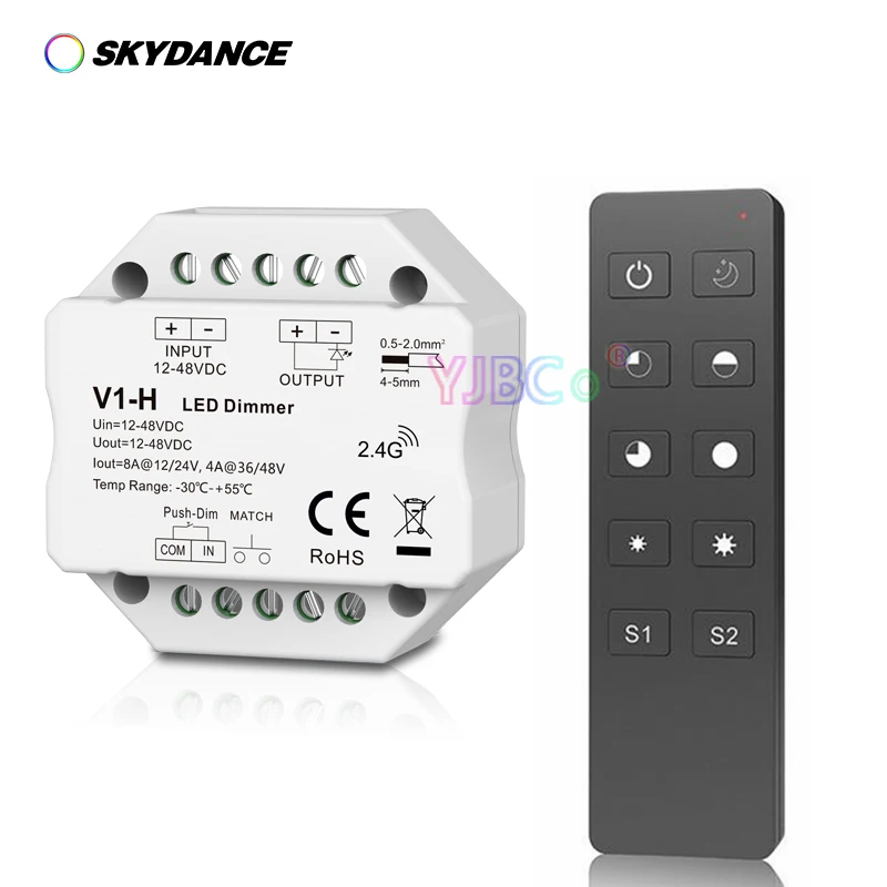 V1-H Single Color LED strip Dimmer Step-less dimming/Push Dim monochrome tape Controller 12V-48VDC 24V 36V 96W/192W/144W/192W
V1-H Single Color LED strip Dimmer Step-less dimming/Push Dim monochrome tape Controller 12V-48VDC 24V 36V 96W/192W/144W/192W