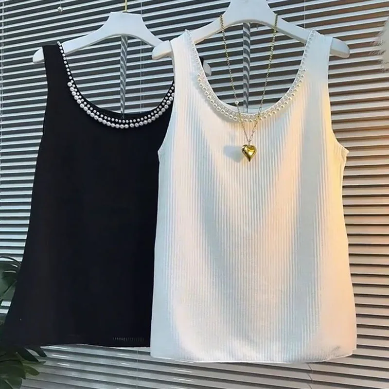 Sueter Feminino Fashion O-Neck White Knitted Women Sweater Vest Beading Sleeveless Outerwears Knit Sweater Vest Women Tops Q2290
Sueter Feminino Fashion O-Neck White Knitted Women Sweater Vest Beading Sleeveless Outerwears Knit Sweater Vest Women Tops Q2290