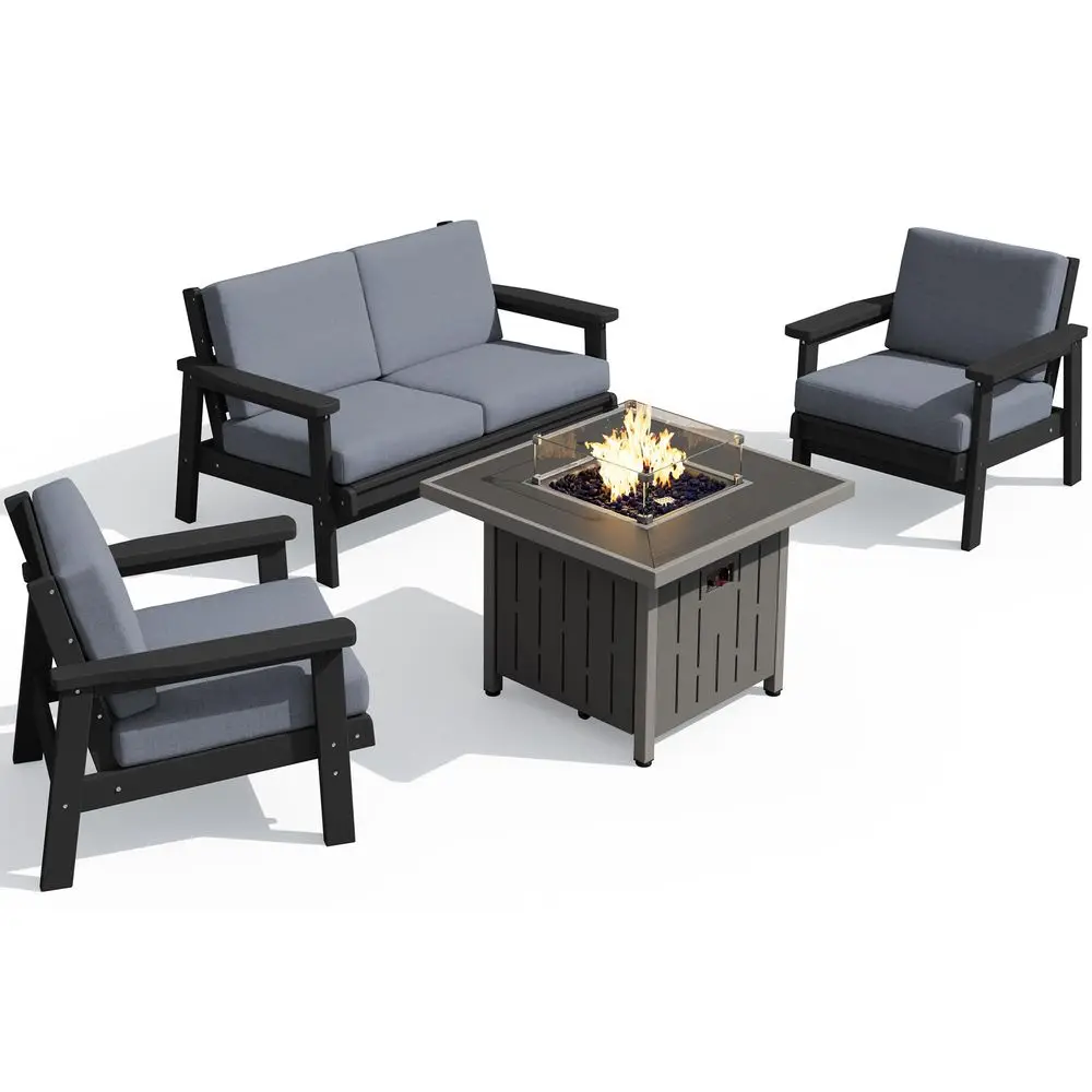 Patio Furniture Set with 33 Fire Pit Table, HDPE Outdoor Sectional Sofa Set with Thickened Cushions, Black Frame with Grey Cush
Patio Furniture Set with 33 Fire Pit Table, HDPE Outdoor Sectional Sofa Set with Thickened Cushions, Black Frame with Grey Cush