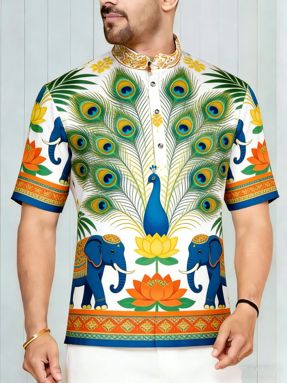 Мужская новая рубашка с полузеркалом и 3D принтом павлина и слона Юго-Восточной Азии, гавайская мягкая повседневная рубашка с короткими рукавами, мужская одежда
Мужская новая рубашка с полузеркалом и 3D принтом павлина и слона Юго-Восточной Азии, гавайская мягкая повседневная рубашка с короткими рукавами, мужская одежда
