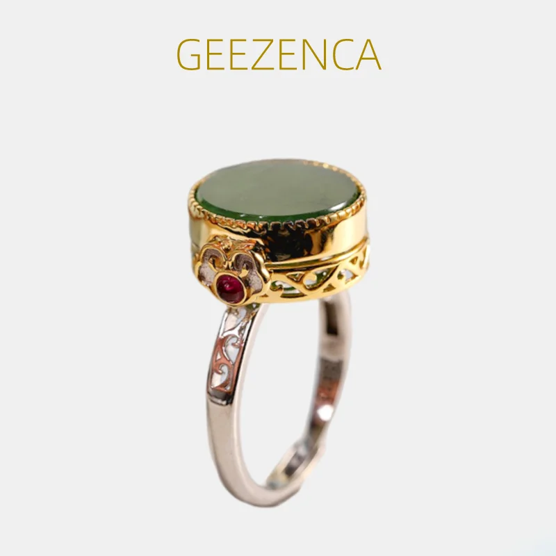 GEEZENCA S925 Silver Jade Jasper Locket Ring Pendant Vintage Luxury Openable Lucky Rings Pendants Jewelry Sets Without Chain
GEEZENCA S925 Silver Jade Jasper Locket Ring Pendant Vintage Luxury Openable Lucky Rings Pendants Jewelry Sets Without Chain
