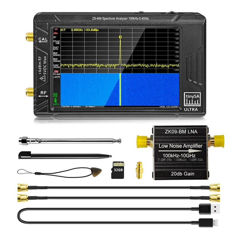 AA60-ZS-406 Tinysa Ultra Handheld 4" Display Spectrum Analyzer 100Khz-5.4Ghz Signal Generator With ZK09-BM LNA Amplifier
AA60-ZS-406 Tinysa Ultra Handheld 4" Display Spectrum Analyzer 100Khz-5.4Ghz Signal Generator With ZK09-BM LNA Amplifier