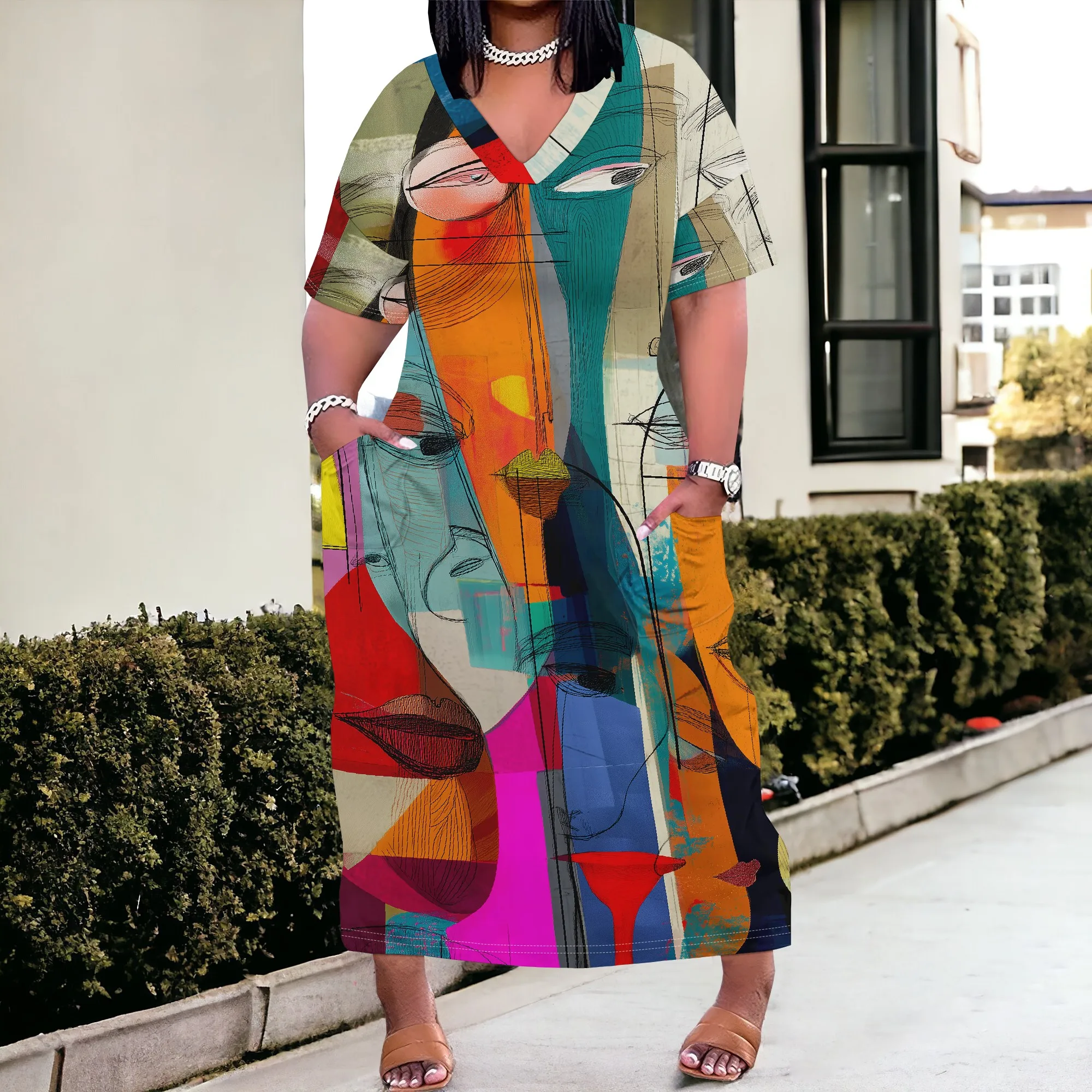 Plus Size Abstract Face Maxi Dress XL-6XL Afro Cubism Print Loose Fit Pocket Style for Juneteenth or Urban Gallery Look
Plus Size Abstract Face Maxi Dress XL-6XL Afro Cubism Print Loose Fit Pocket Style for Juneteenth or Urban Gallery Look