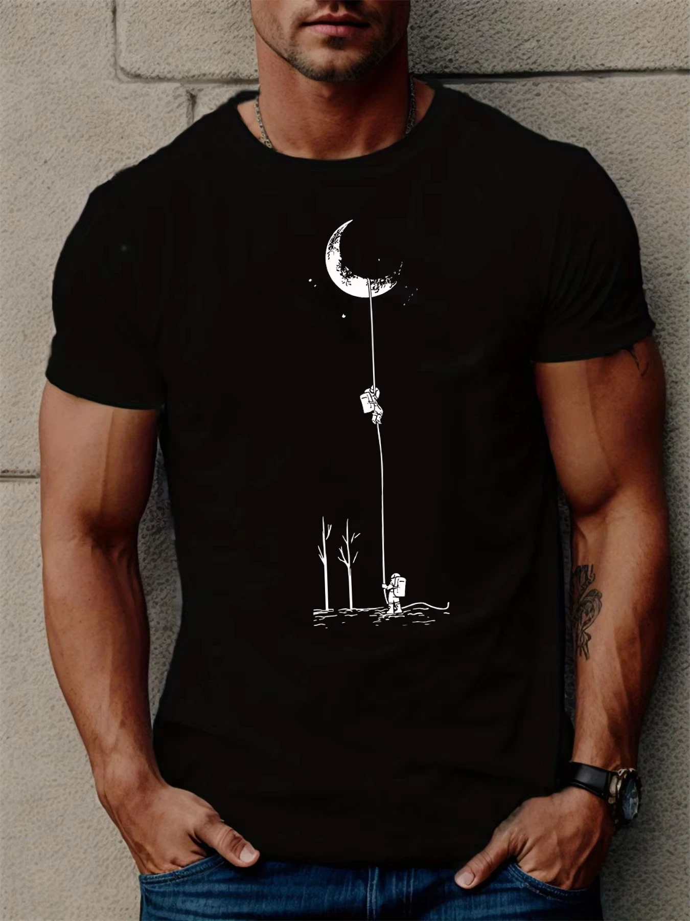 Summer Men's 100% Pure Cotton Casual Sports Loose Moon Landing Pattern Printed Comfortable Round Neck Short Sleeved T-shirt Top
Summer Men's 100% Pure Cotton Casual Sports Loose Moon Landing Pattern Printed Comfortable Round Neck Short Sleeved T-shirt Top