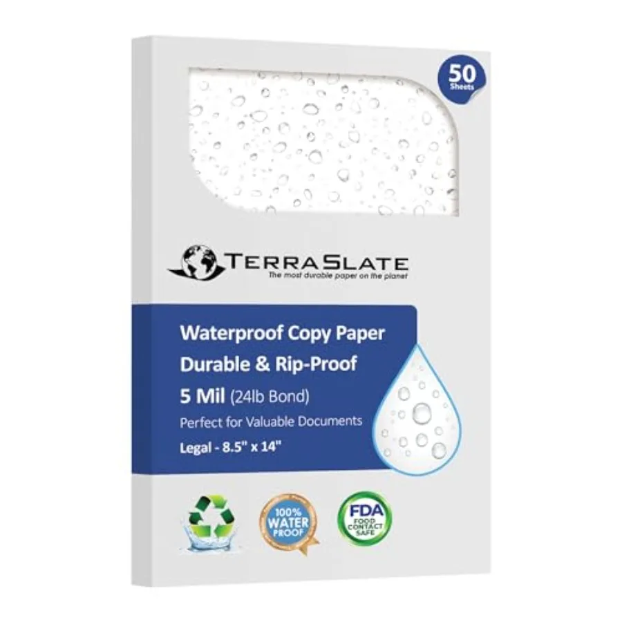 Paper 5 MIL 8.5" x 14" Waterproof Laser Printer/Copy Paper Sheets
Paper 5 MIL 8.5" x 14" Waterproof Laser Printer/Copy Paper Sheets