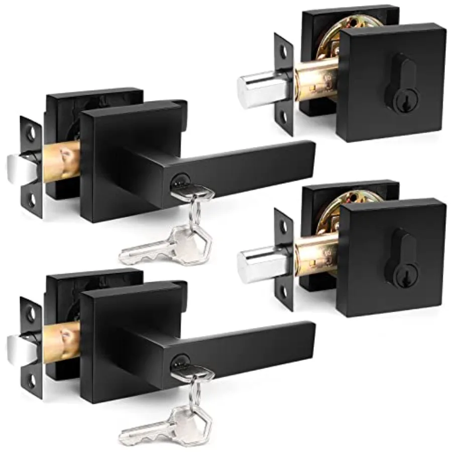 Square Entry Levers and Single Cylinder Deadbolts Combo Pack, Flat Keyed Alike Heavy Duty Keyed Entry Handles Locksets Reversib
Square Entry Levers and Single Cylinder Deadbolts Combo Pack, Flat Keyed Alike Heavy Duty Keyed Entry Handles Locksets Reversib
