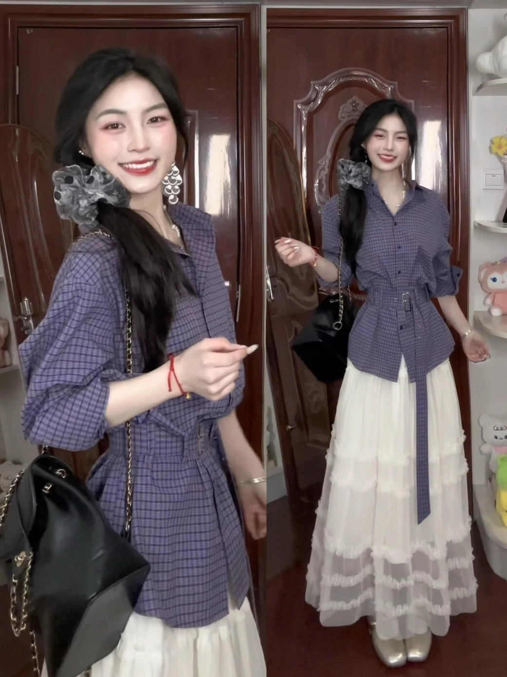 Retro Purple Plaid Collar Long Sve Women's irt Waist Cinching Midi Length Commute Friendly Faion Korean Sle
Retro Purple Plaid Collar Long Sve Women's irt Waist Cinching Midi Length Commute Friendly Faion Korean Sle