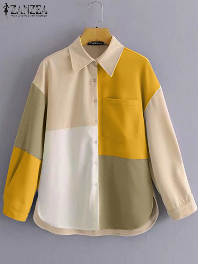 Casual Loose Lapel Collar Tunics Office Lady Commuting Tops ZANZEA Women Colorblock Shirt Autumn 2024 Oversized Long Sleeve Tops
Casual Loose Lapel Collar Tunics Office Lady Commuting Tops ZANZEA Women Colorblock Shirt Autumn 2024 Oversized Long Sleeve Tops