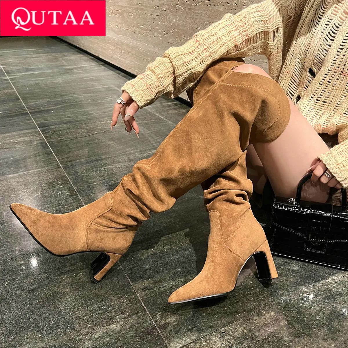 QUTAA 2025 Fashion Winter Women Knee High Boots Stretch Velvet High Heel Woman Shoes Pointed Toe Long Boots BLack Size 34-39
QUTAA 2025 Fashion Winter Women Knee High Boots Stretch Velvet High Heel Woman Shoes Pointed Toe Long Boots BLack Size 34-39