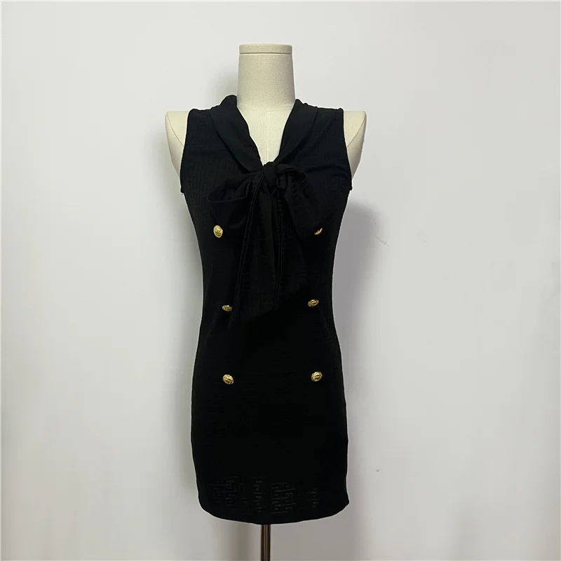 Women's New Summer Solid Color Scarf Collar Spliced Heavy Industry Black Gold Jacquard Elegant Slim Sleeveless Knitted Dress
Women's New Summer Solid Color Scarf Collar Spliced Heavy Industry Black Gold Jacquard Elegant Slim Sleeveless Knitted Dress