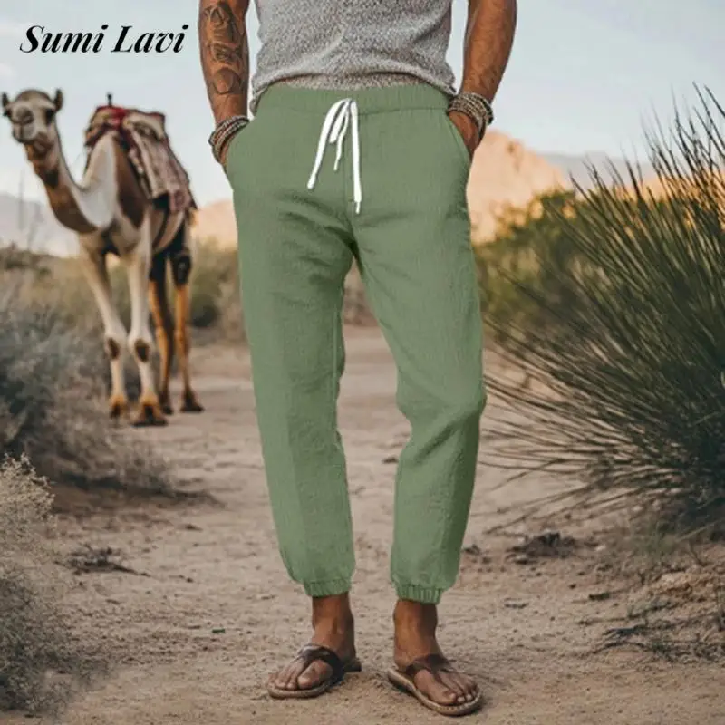 Simple Pure Color Vintage Pants Men's Summer Seaside Beach Leisure Loose Trousers Daily Casual Men Drawstring Lace-up Trousers
Simple Pure Color Vintage Pants Men's Summer Seaside Beach Leisure Loose Trousers Daily Casual Men Drawstring Lace-up Trousers