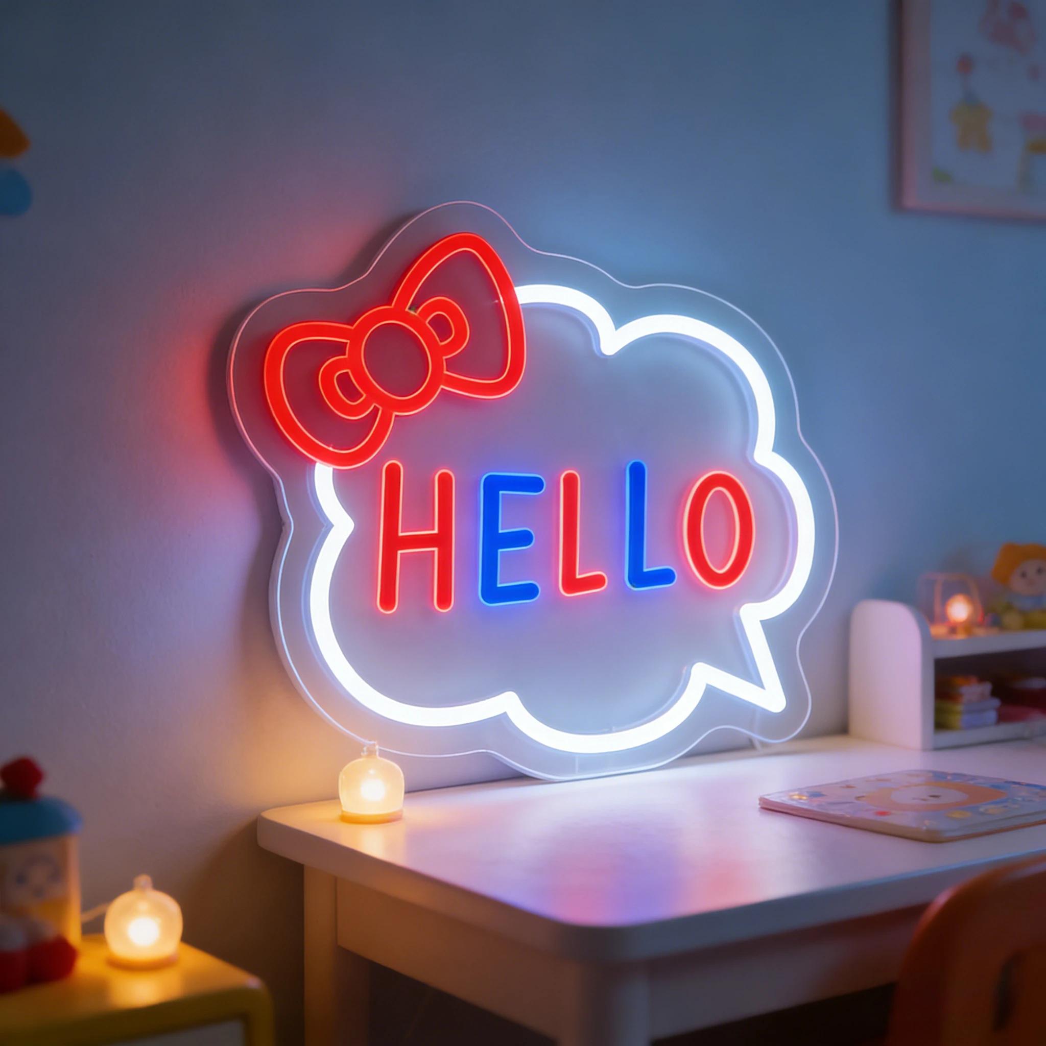 Hello Kitty Neon Sign LED USB Dimmable Cartoon Bow Message Wall Art for Girls Bedroom Decor Aesthetic Acrylic Night Light Gift
Hello Kitty Neon Sign LED USB Dimmable Cartoon Bow Message Wall Art for Girls Bedroom Decor Aesthetic Acrylic Night Light Gift