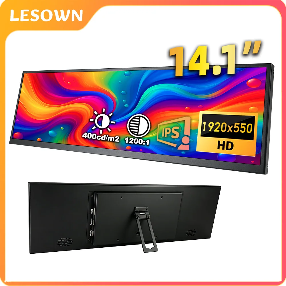 LESOWN Raspberry Pi Monitor 14.1 Inch 1920x550 IPS LCD Stretched Bar Display PC Hardware Monitor Display for Windows mac OS PC
LESOWN Raspberry Pi Monitor 14.1 Inch 1920x550 IPS LCD Stretched Bar Display PC Hardware Monitor Display for Windows mac OS PC