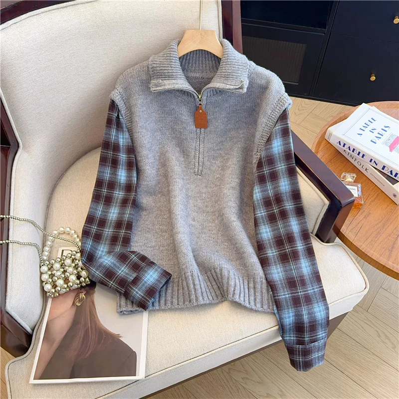 Women's Plaid Patchwork Pullover Sweater Harajuku Vintage 2000s Y2k Preppy Style Turtleneck Long Sleeve Cashmere Sweater Autumn
Women's Plaid Patchwork Pullover Sweater Harajuku Vintage 2000s Y2k Preppy Style Turtleneck Long Sleeve Cashmere Sweater Autumn